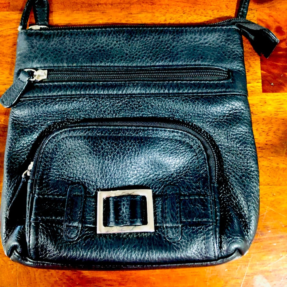 Black real leather crossbody bag! Very cute!